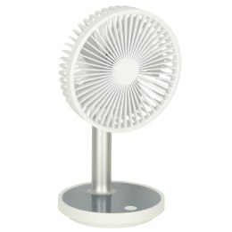 Wentylator biurkowy wiatrak przenośny bezprzewodowy USB z akumulatorem regulowany 4 poziomy mocy LED 38cm biały