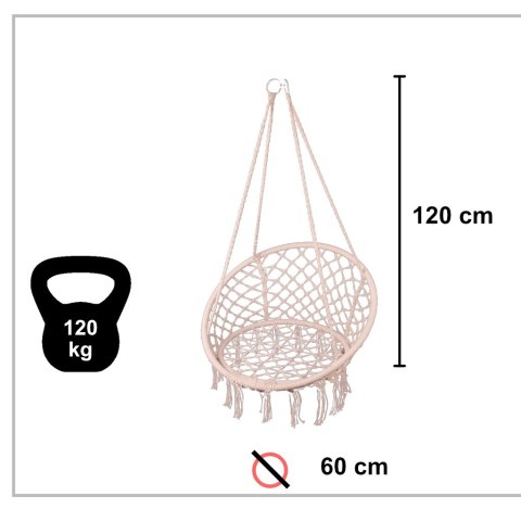 Huśtawka ogrodowa LUARO bocianie gniazdo z poduszką XXL ecru 80cm 150kg