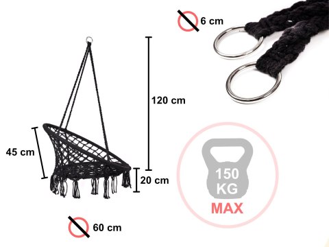 Huśtawka LUARO fotel bocianie gniazdo z poduszką czarne 80cm 150kg