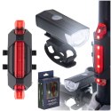 Lampka rowerowa LED RALLEX zestaw tył-przód na rower kierownicę USB