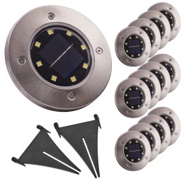 Lampy ogrodowe solarne najazdowe gruntowe czujnik zmierzchu wbijane świecący dysk 8LED 12szt. zimny biały