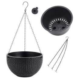 Doniczka wisząca szara duża Rattan Design 26 cm ROS10GRAF