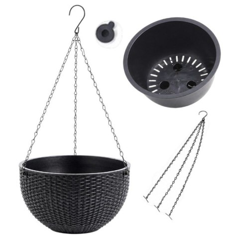 Doniczka wisząca szara duża Rattan Design 26 cm ROS10GRAF