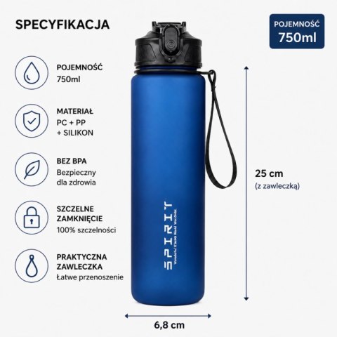 Butelka na wodę, sportowy bidon z miarką 750ML, matowy granat BD51