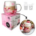 Szklanka termiczna z kwiatami w środku, gipsówka hortensje róż 300 ml 1szt SZK182