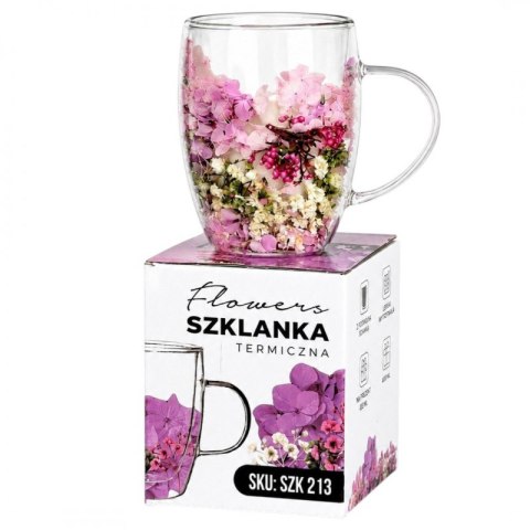 Szklanka termiczna z kwiatami w środku, wrzos, różowa hortensja 300 ml 1szt SZK213