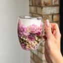 Szklanka termiczna z kwiatami w środku, wrzos, różowa hortensja 300 ml 1szt SZK213