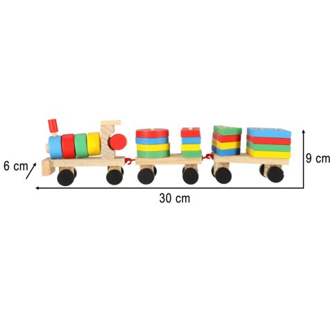 Kolejka pociąg lokomotywa klocki drewniane sorter układanka zręcznościowa 30cm
