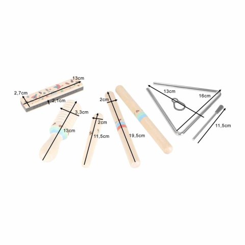 Instrumenty drewniane muzyczne dla dzieci trójkąt pałeczki harmonijka ustna tarka