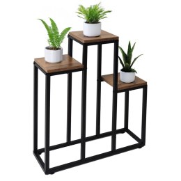 Kwietnik stojący metalowy piętrowy stojak na 3 kwiaty regał dąb rustykalny