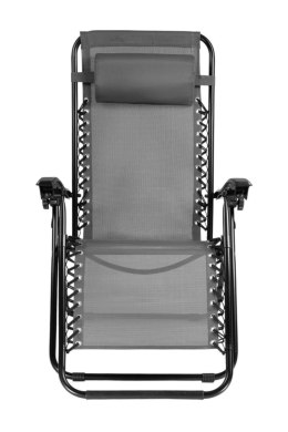 Leżak ogrodowy, plażowy, fotel składany z zagłówkiem szary