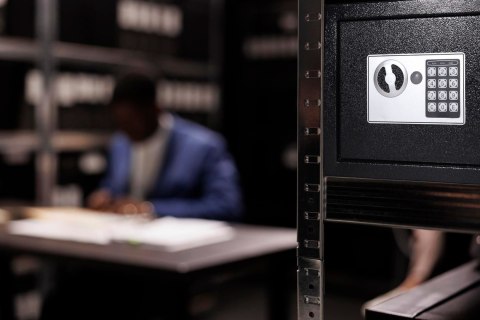 Sejf domowy biurowy zamek elektroniczny szyfrowy kluczyk kod XXL 35x25x25 cm