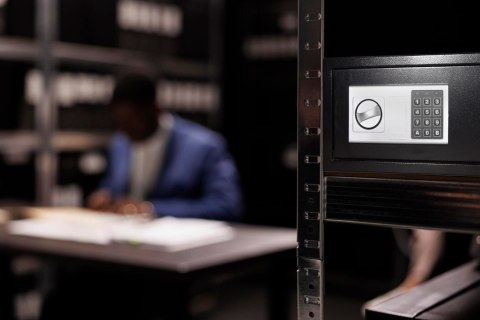 Sejf domowy biurowy zamek elektroniczny szyfrowy kluczyk kod XXL 43x35x21