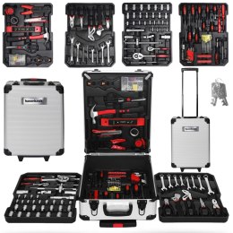 Duży zestaw narzędzi metalowa walizka na kółkach narzędziowa 189 elementów klucze wkrętaki bity