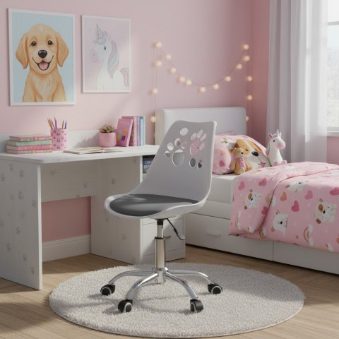 Ergonomiczny fotel obrotowy krzesło biurowe dla dzieci biało-szare