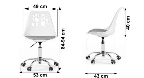 Ergonomiczny fotel obrotowy krzesło biurowe dla dzieci biało-szare