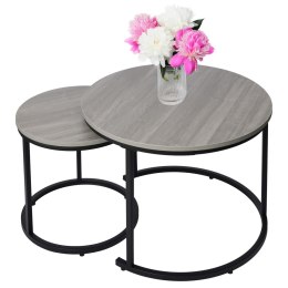 Nowoczesne stoliki kawowe okrągłe zestaw 2w1 loft industrial ława stół stolik jasny popiel