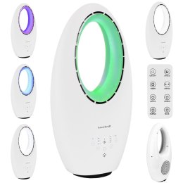 Nowoczesny wentylator stojący bezłopatkowy podłogowy pilot timer LED kolory biały 3 tryby obrotowy