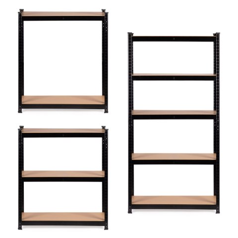 Regał magazynowy metalowy czarny 2w1 5 jasnych półek 150x75x30 cm