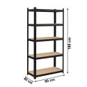 Regał magazynowy metalowy czarny 2w1 5 jasnych półek 180x90x40 cm