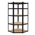 Regał magazynowy narożny metalowy czarny 2w1 5 półek 180x90x90x40 cm