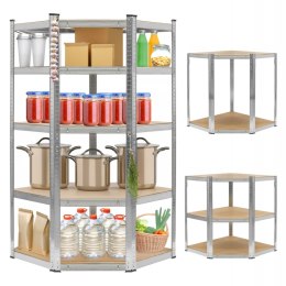 Regał magazynowy narożny metalowy srebrny 5 półek 2w1 180x90x90x40 cm