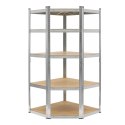 Regał magazynowy narożny metalowy srebrny 5 półek 2w1 180x90x90x40 cm
