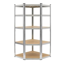 Regał magazynowy narożny metalowy srebrny 5 półek 2w1 180x90x90x40 cm