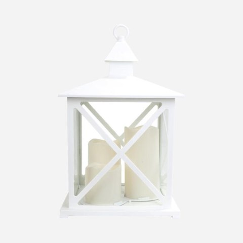 Biała Latarnia Dekoracyjna z Trzema Świecami LED GOLIAT