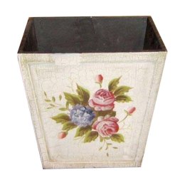 Biały Ozdobny Kosz/Doniczka Styl Prowansja z Ręcznie Malowanymi Motywami Kwiatowymi