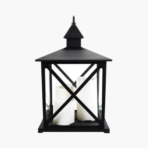 Duża, czarna latarenka dekoracyjna z trzema świecami LED GOLIAT