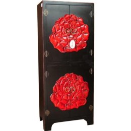 Efektowna Czarna Szafka Czterodrzwiowa z Motywami Czerwonych Róż