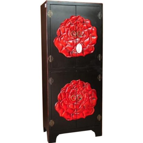 Efektowna Czarna Szafka Czterodrzwiowa z Motywami Czerwonych Róż