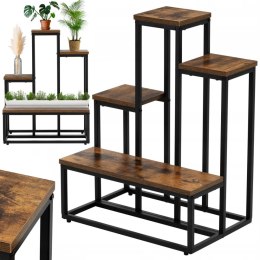 Kwietnik stojący metalowy piętrowy stojak na 6 kwiatów regał dąb rustykalny