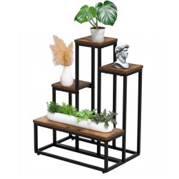 Kwietnik stojący metalowy piętrowy stojak na 6 kwiatów regał dąb rustykalny